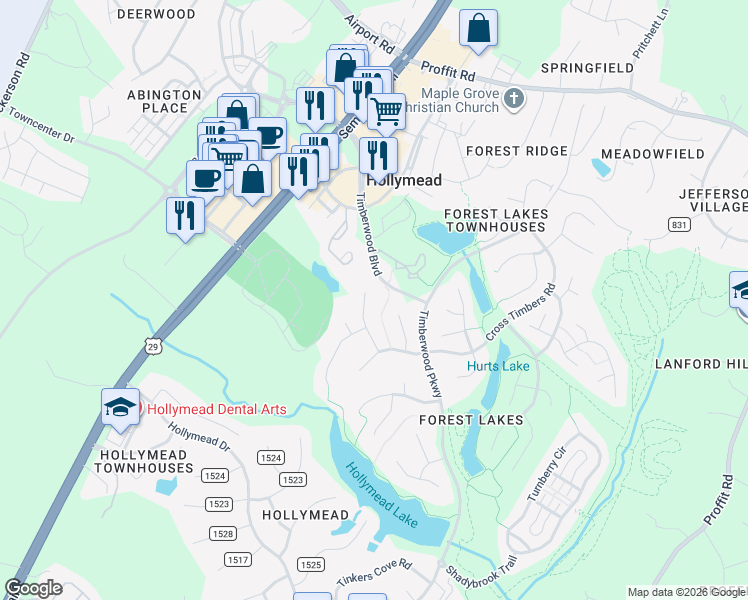 map of restaurants, bars, coffee shops, grocery stores, and more near 3177 Saddlebrook Lane in Charlottesville