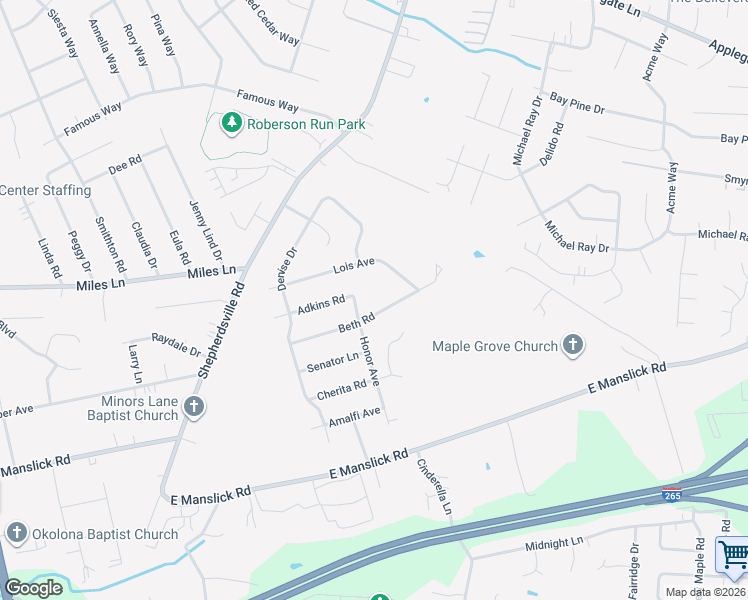 map of restaurants, bars, coffee shops, grocery stores, and more near 5503 Beth Road in Louisville