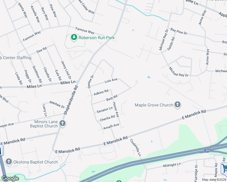 map of restaurants, bars, coffee shops, grocery stores, and more near 5503 Beth Road in Louisville