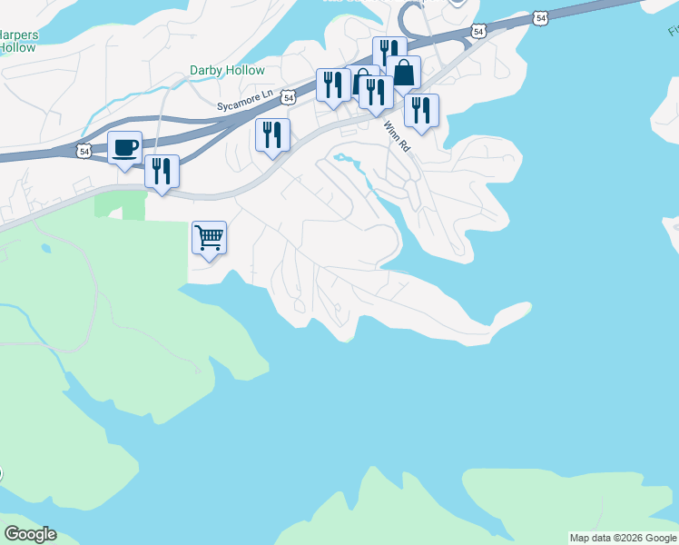 map of restaurants, bars, coffee shops, grocery stores, and more near 867-889 Lake Road 54-49 in Osage Beach