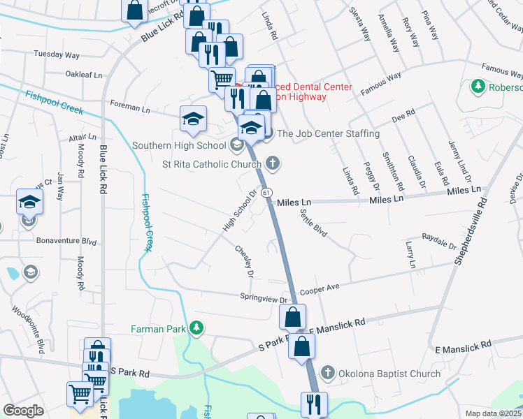 map of restaurants, bars, coffee shops, grocery stores, and more near 4807 Cooper Village Terrace in Louisville