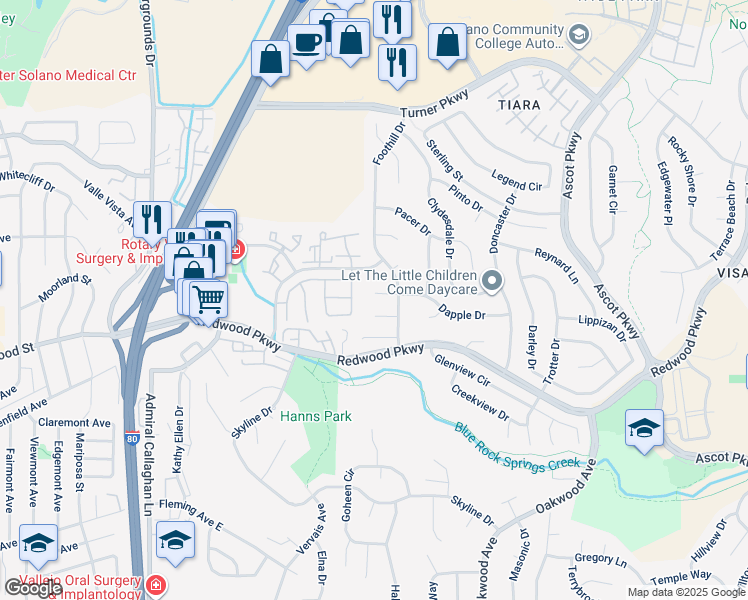 map of restaurants, bars, coffee shops, grocery stores, and more near 123 Welsh Court in Vallejo