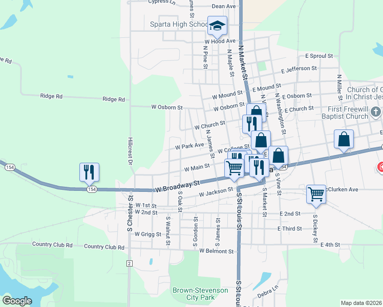 map of restaurants, bars, coffee shops, grocery stores, and more near 327 West College Street in Sparta
