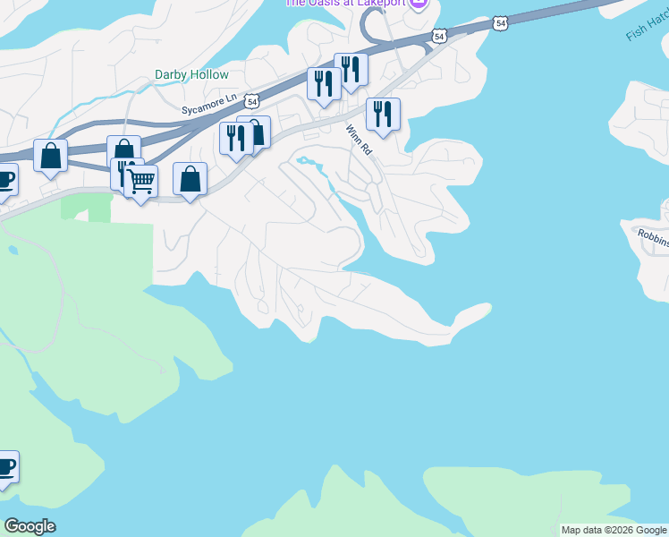 map of restaurants, bars, coffee shops, grocery stores, and more near Lake Road 54-49 in Osage Beach