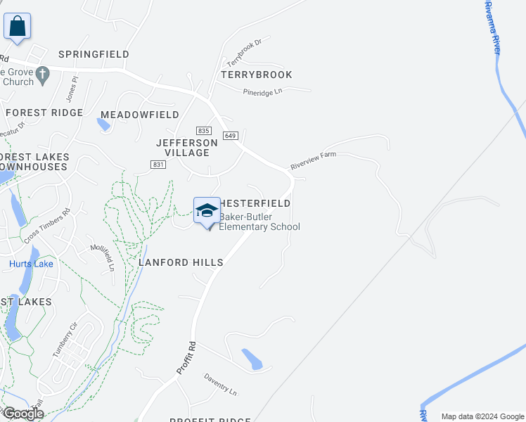 map of restaurants, bars, coffee shops, grocery stores, and more near 3205 South Chesterfield Court in Charlottesville