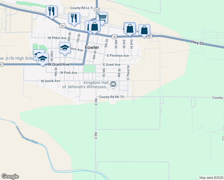 map of restaurants, bars, coffee shops, grocery stores, and more near 300 Jocelyn Avenue in Fowler