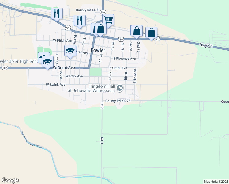 map of restaurants, bars, coffee shops, grocery stores, and more near 300 Jocelyn Avenue in Fowler