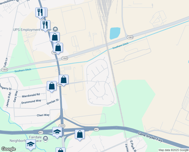 map of restaurants, bars, coffee shops, grocery stores, and more near 1218 Cromwell Court in Louisville