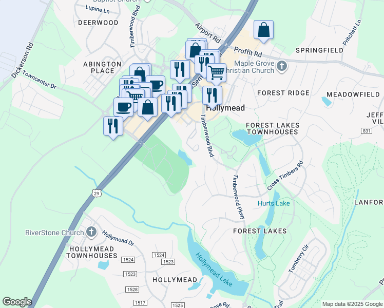 map of restaurants, bars, coffee shops, grocery stores, and more near 3224 Gateway Circle in Charlottesville