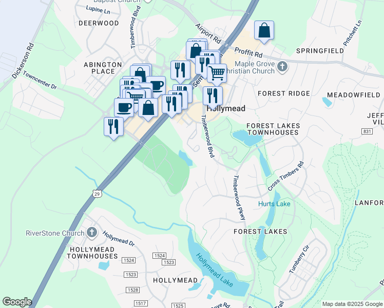 map of restaurants, bars, coffee shops, grocery stores, and more near 3226 Gateway Circle in Charlottesville