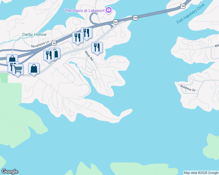 map of restaurants, bars, coffee shops, grocery stores, and more near 803 Winn Road in Osage Beach