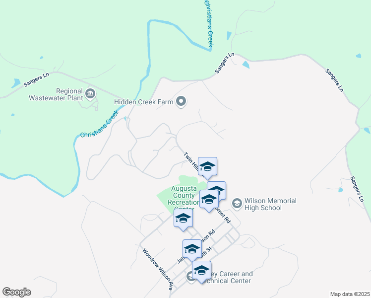 map of restaurants, bars, coffee shops, grocery stores, and more near 105 Twin Hills Lane in Fishersville