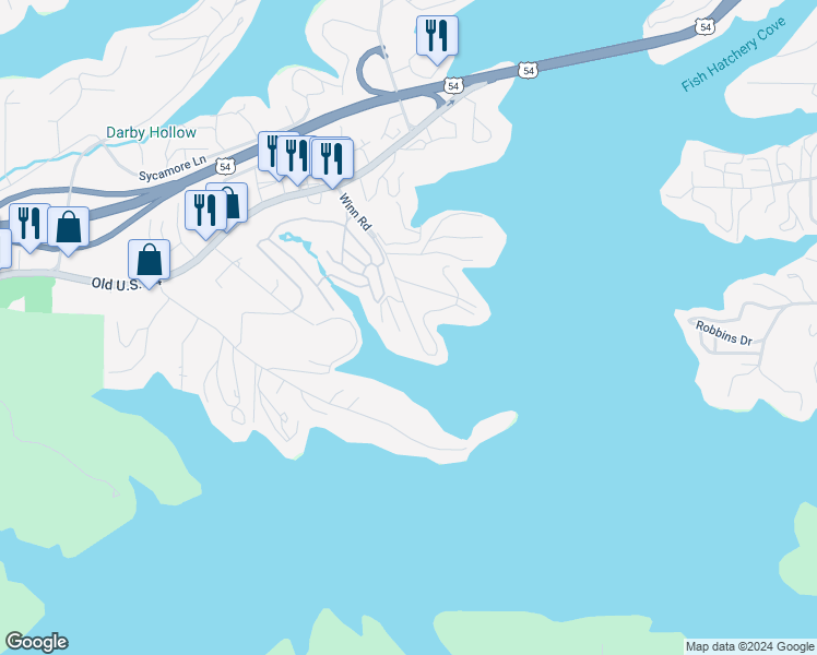 map of restaurants, bars, coffee shops, grocery stores, and more near 5143-5179 Patrick Lane in Osage Beach