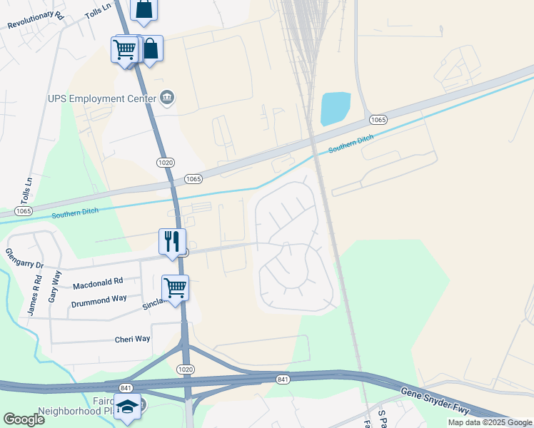 map of restaurants, bars, coffee shops, grocery stores, and more near 1218 Cromwell Court in Louisville