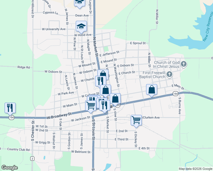map of restaurants, bars, coffee shops, grocery stores, and more near 211 North Vine Street in Sparta