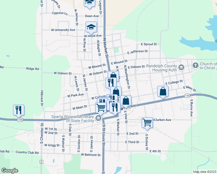 map of restaurants, bars, coffee shops, grocery stores, and more near 109 West School Street in Sparta