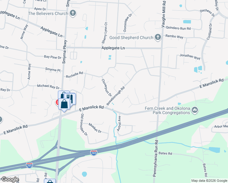 map of restaurants, bars, coffee shops, grocery stores, and more near 8422 Roseborough Road in Louisville