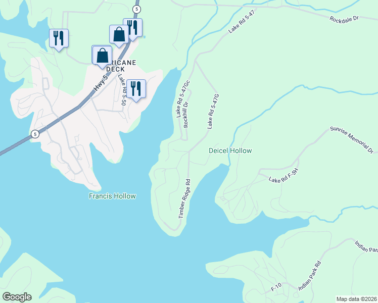 map of restaurants, bars, coffee shops, grocery stores, and more near Lake Road 5-47G in Sunrise Beach