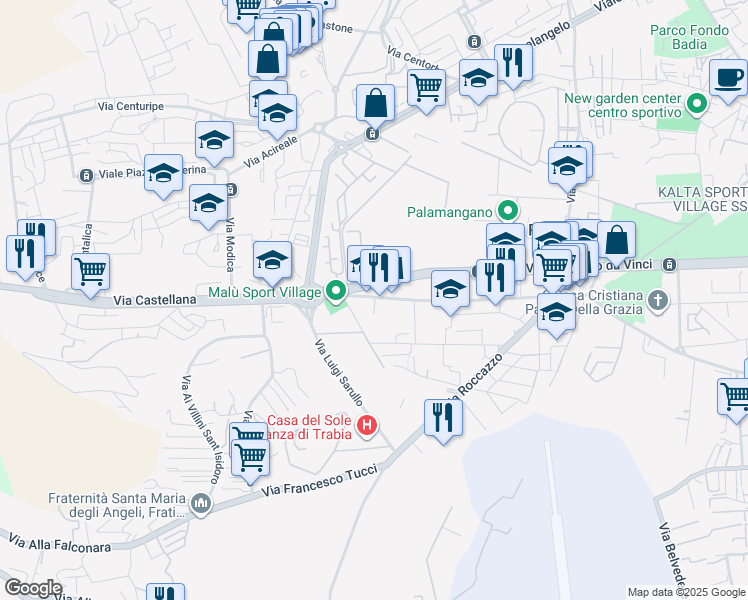 map of restaurants, bars, coffee shops, grocery stores, and more near 78 Via Castellana in Palermo