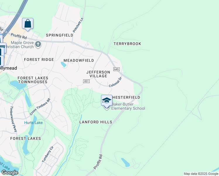 map of restaurants, bars, coffee shops, grocery stores, and more near 3033 Colonial Drive in Charlottesville