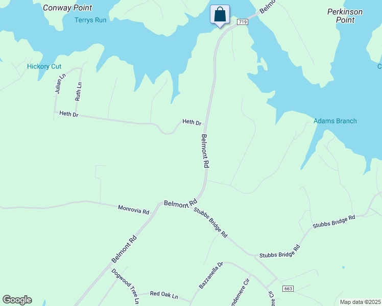 map of restaurants, bars, coffee shops, grocery stores, and more near 6110 Belmont Road in Mineral