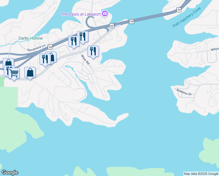 map of restaurants, bars, coffee shops, grocery stores, and more near 803 Winn Road in Osage Beach