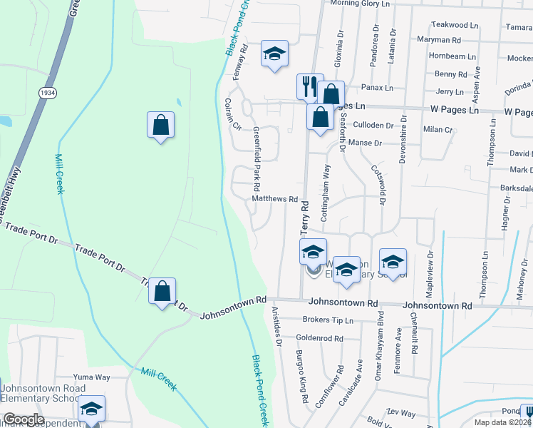 map of restaurants, bars, coffee shops, grocery stores, and more near 8908 Greenmoore Drive in Louisville