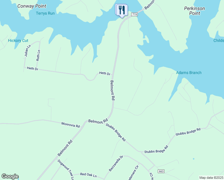 map of restaurants, bars, coffee shops, grocery stores, and more near 6110 Belmont Road in Mineral