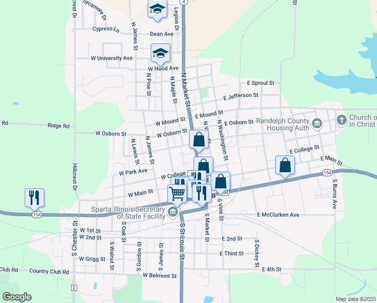 map of restaurants, bars, coffee shops, grocery stores, and more near 109 West School Street in Sparta