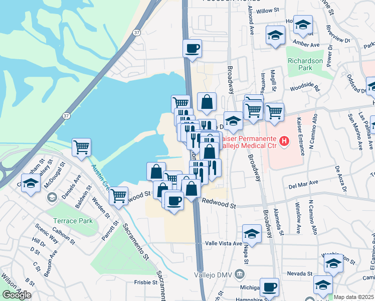 map of restaurants, bars, coffee shops, grocery stores, and more near 3729 Sonoma Blvd in Vallejo