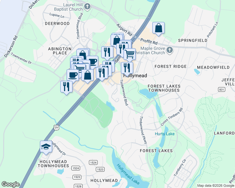 map of restaurants, bars, coffee shops, grocery stores, and more near 3235 Gateway Circle in Charlottesville