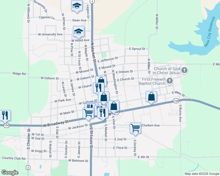 map of restaurants, bars, coffee shops, grocery stores, and more near 211 North Vine Street in Sparta