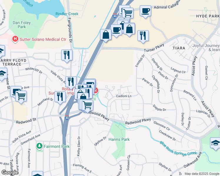 map of restaurants, bars, coffee shops, grocery stores, and more near 201 Cadloni Lane in Vallejo