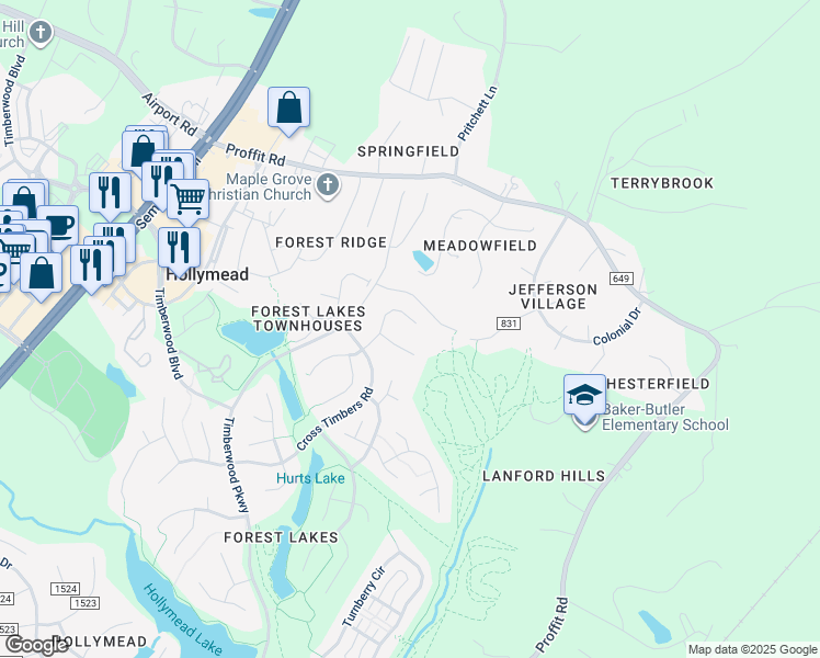 map of restaurants, bars, coffee shops, grocery stores, and more near 2084 Whispering Woods Dr in Charlottesville