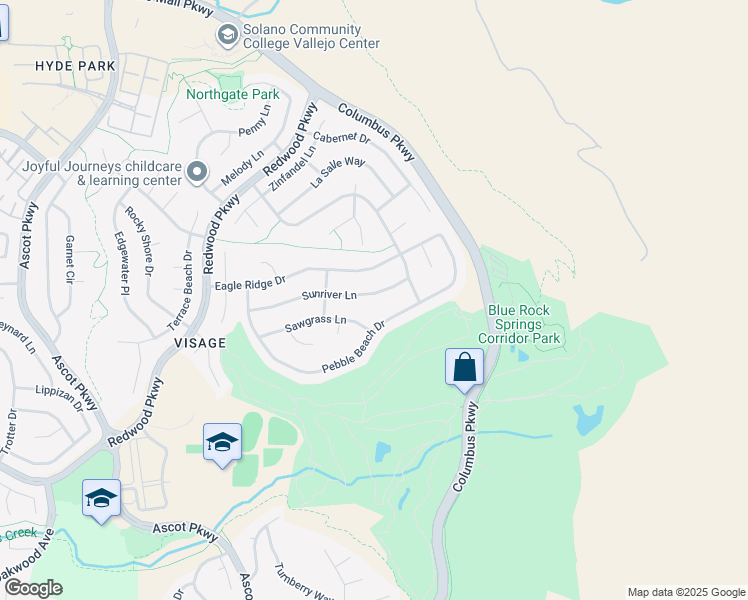 map of restaurants, bars, coffee shops, grocery stores, and more near 6857 Sunriver Lane in Vallejo