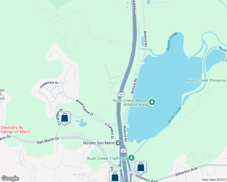 map of restaurants, bars, coffee shops, grocery stores, and more near 7711 Novato Boulevard in Novato