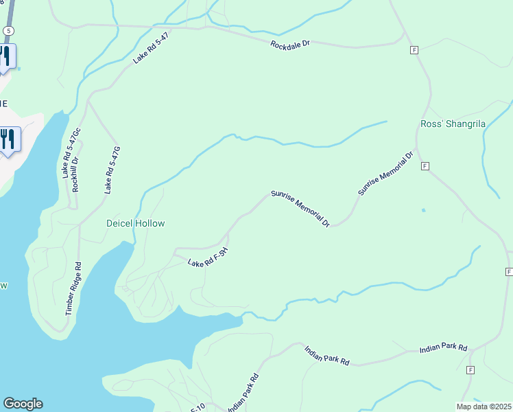 map of restaurants, bars, coffee shops, grocery stores, and more near Lake Road F-5 in Sunrise Beach