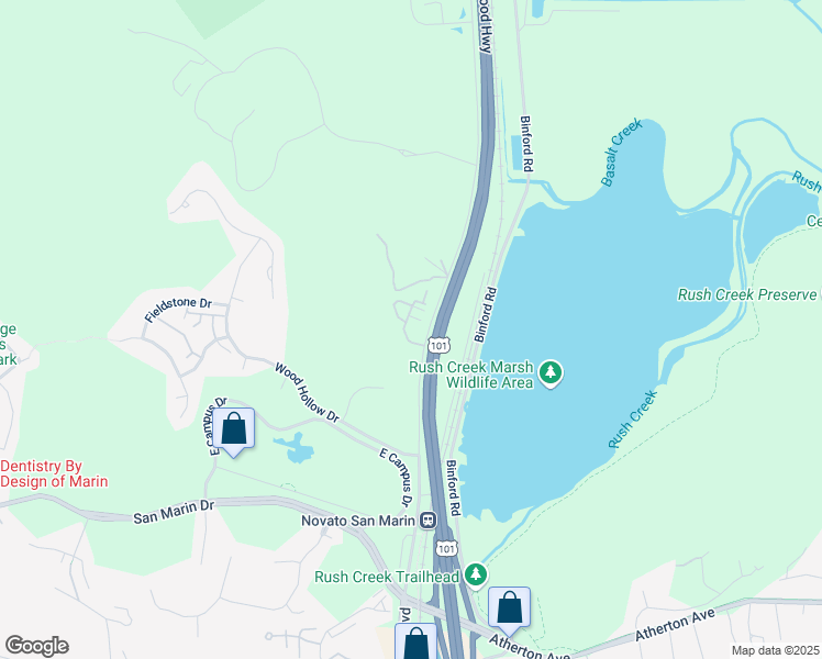 map of restaurants, bars, coffee shops, grocery stores, and more near 7711 Novato Boulevard in Novato