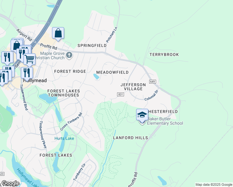 map of restaurants, bars, coffee shops, grocery stores, and more near 4009 Tompkins Drive in Charlottesville