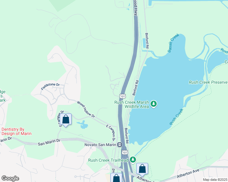 map of restaurants, bars, coffee shops, grocery stores, and more near 7711 Novato Boulevard in Novato