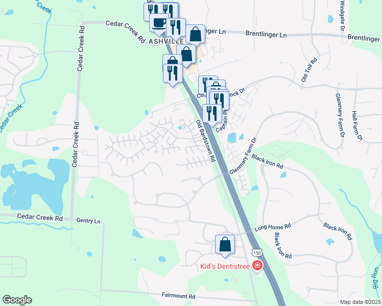 map of restaurants, bars, coffee shops, grocery stores, and more near 10502 Parkhurst Court in Louisville
