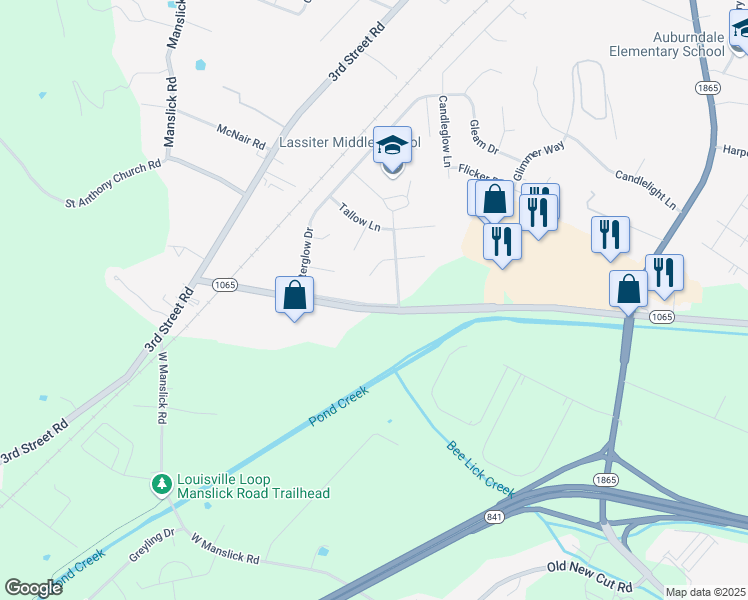 map of restaurants, bars, coffee shops, grocery stores, and more near 149 Outer Loop in Louisville