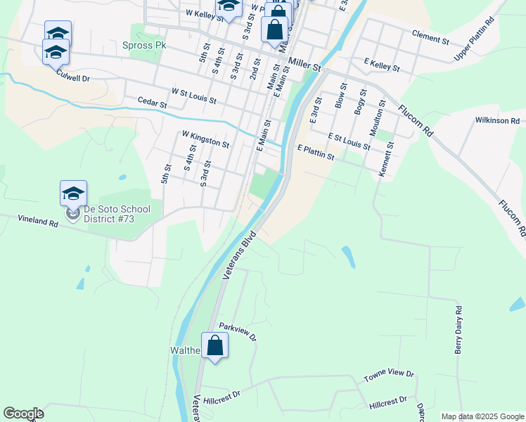 map of restaurants, bars, coffee shops, grocery stores, and more near Dewitt Street pedistrian trail to Walthers Park. in De Soto