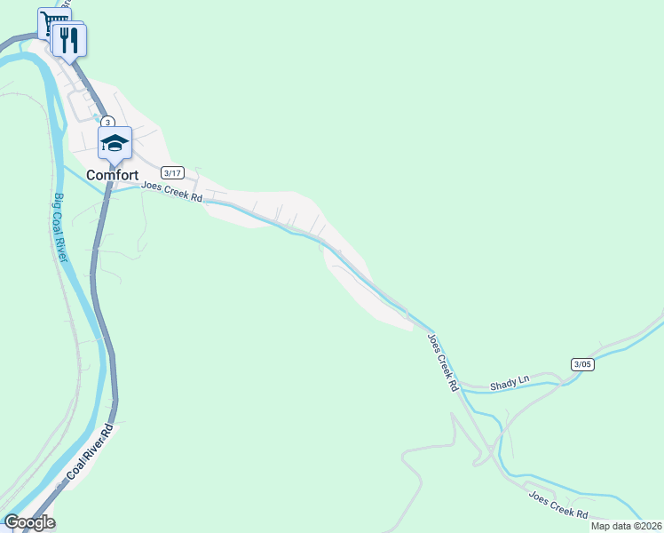 map of restaurants, bars, coffee shops, grocery stores, and more near 1900 Joes Creek Road in Comfort