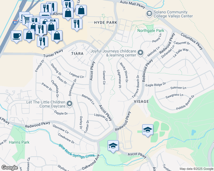 map of restaurants, bars, coffee shops, grocery stores, and more near 2011 Agate Court in Vallejo