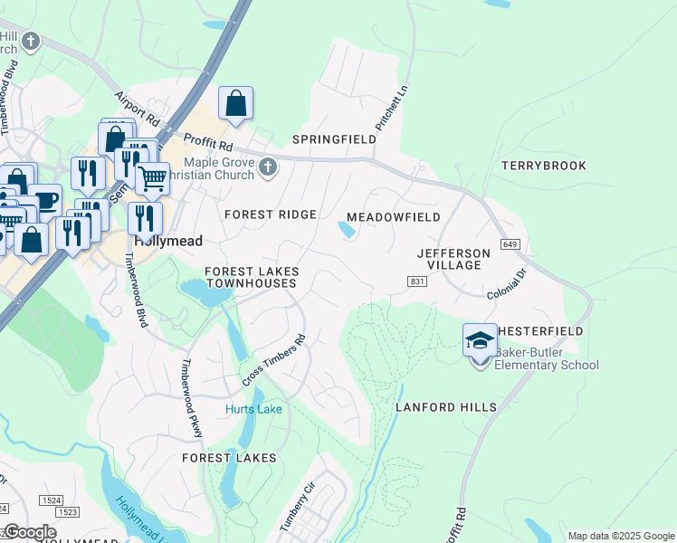 map of restaurants, bars, coffee shops, grocery stores, and more near 2084 Whispering Woods Drive in Charlottesville