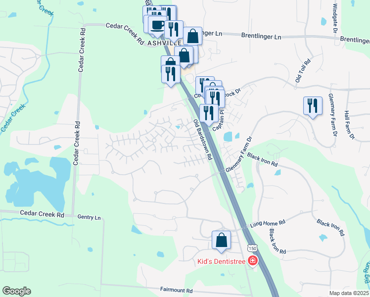map of restaurants, bars, coffee shops, grocery stores, and more near 10502 Parkhurst Court in Louisville