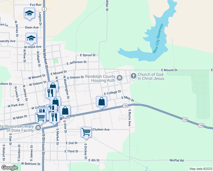 map of restaurants, bars, coffee shops, grocery stores, and more near 301 North Hasle Street in Sparta