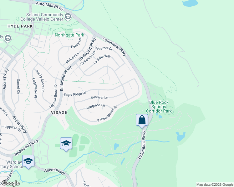 map of restaurants, bars, coffee shops, grocery stores, and more near 6868 Sunriver Lane in Vallejo