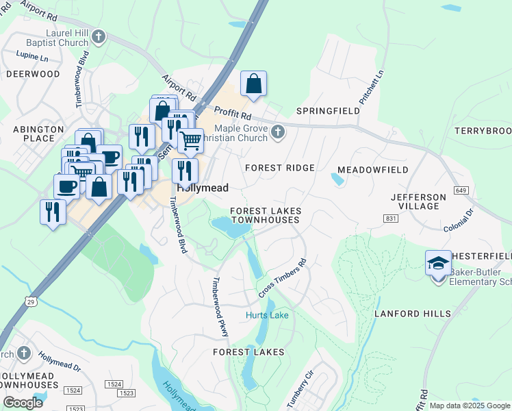 map of restaurants, bars, coffee shops, grocery stores, and more near 3296 Arbor Trace in Charlottesville